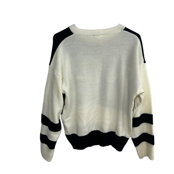 Après Ski Knit Sweater Le Lis Black‎ White Striped Winter Medium - Picture 4 of 7